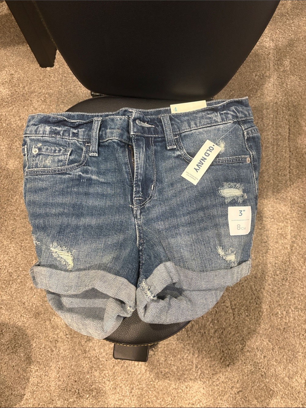 Old Navy Medium Wash Rolled Cuff Distressed Denim Shorts Boyfriend fit